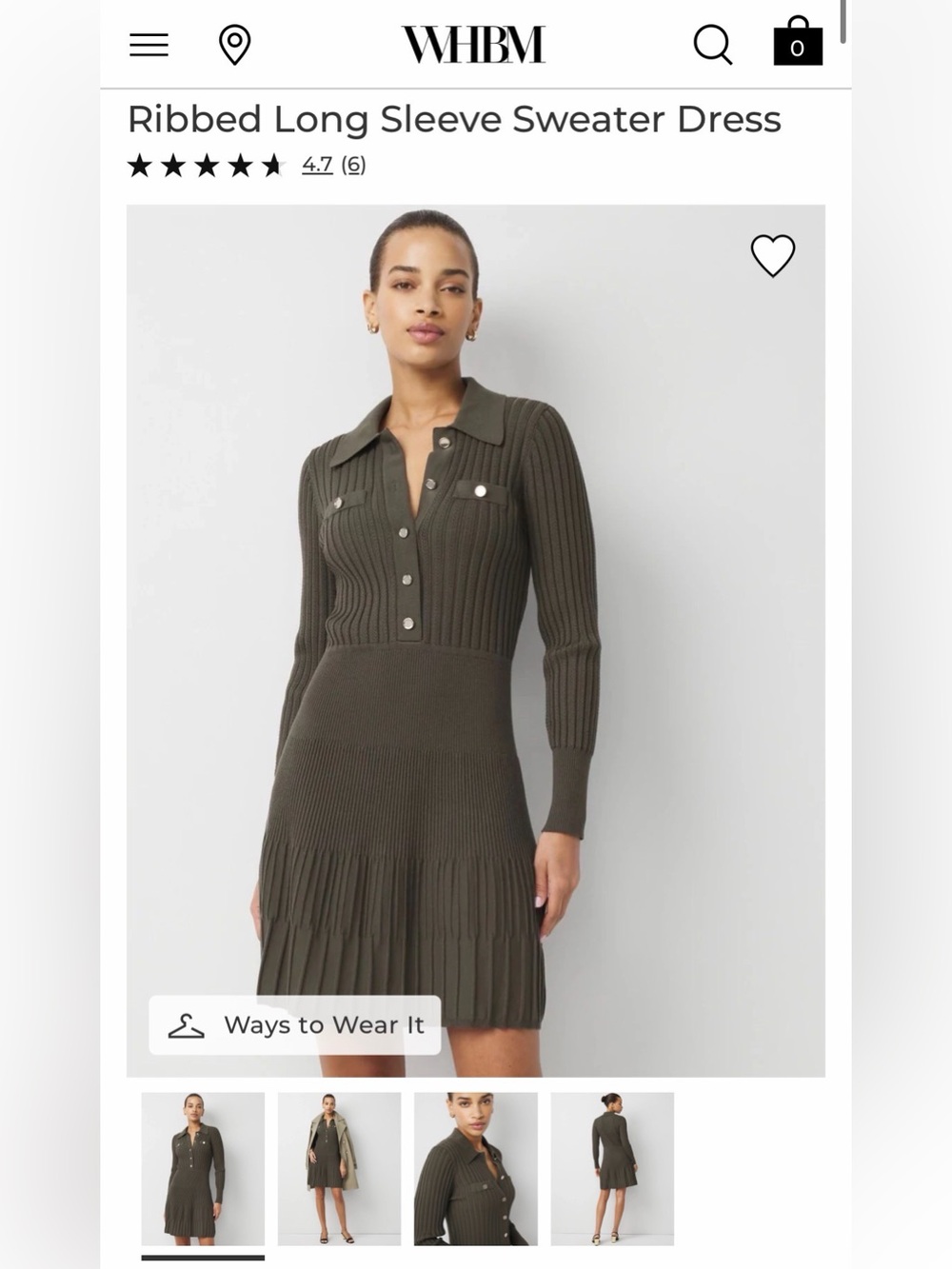 NWT White House Black Market Olive Ribbed Polo Sweater Dress